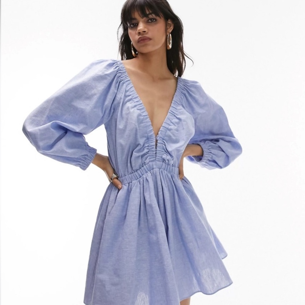 Topshop Light Blue Puff Sleeve Dress